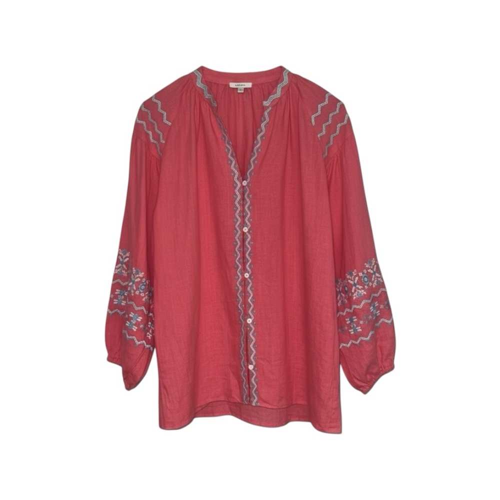 Tyler Böe Linen Blouse Women’s Medium‎ Coral/Pink Embroidered